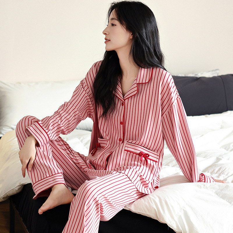 睡衣女春秋款纯棉翻领长袖长裤2025年新款秋冬季高级感家居服套装|undefined