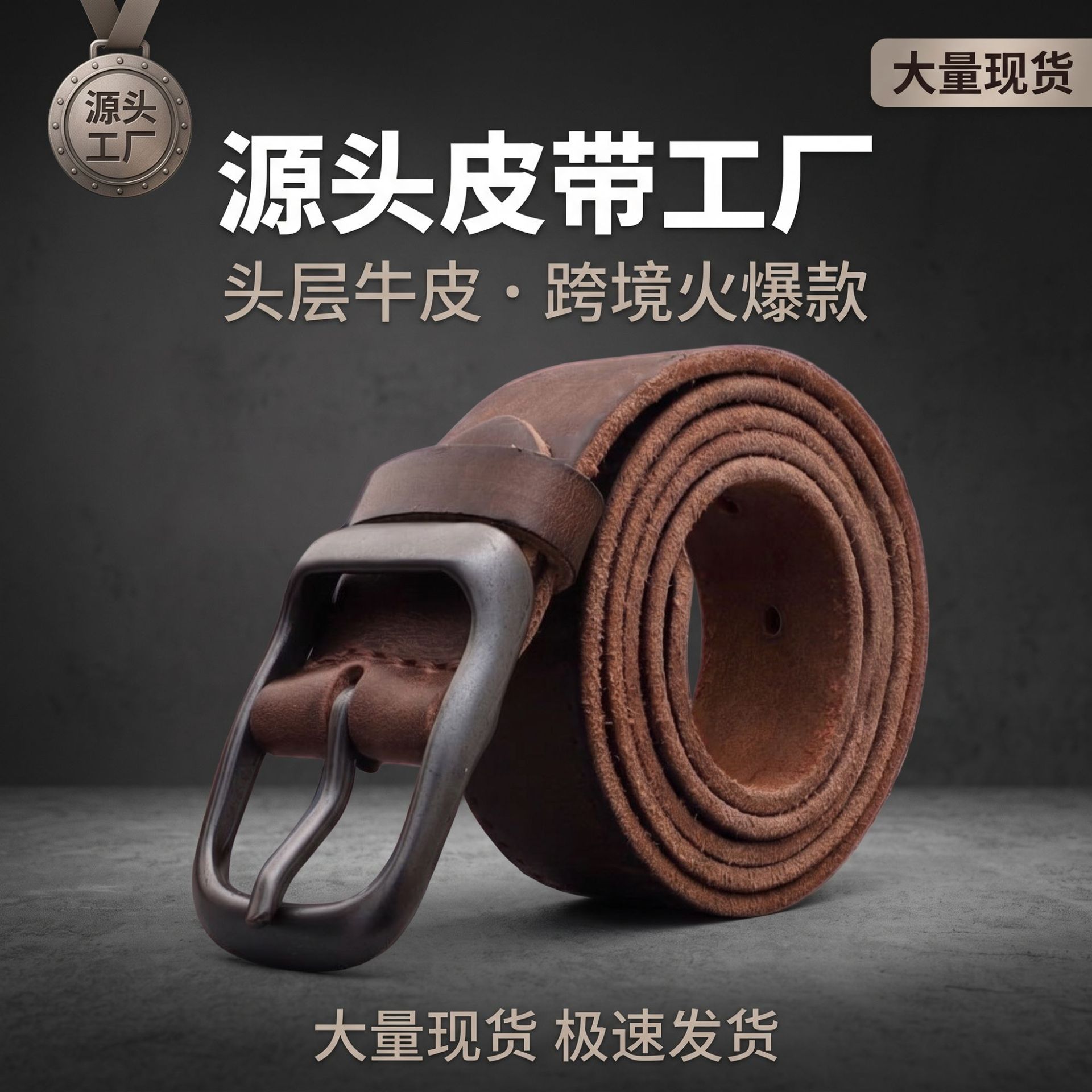男士皮带厂家现货复古带简约学生日字扣新款跨境直销头层真皮皮带