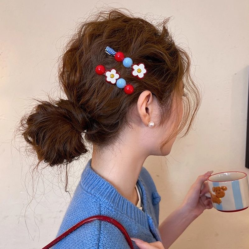 9# red and blue ball flower side clip about 6cm [pair]