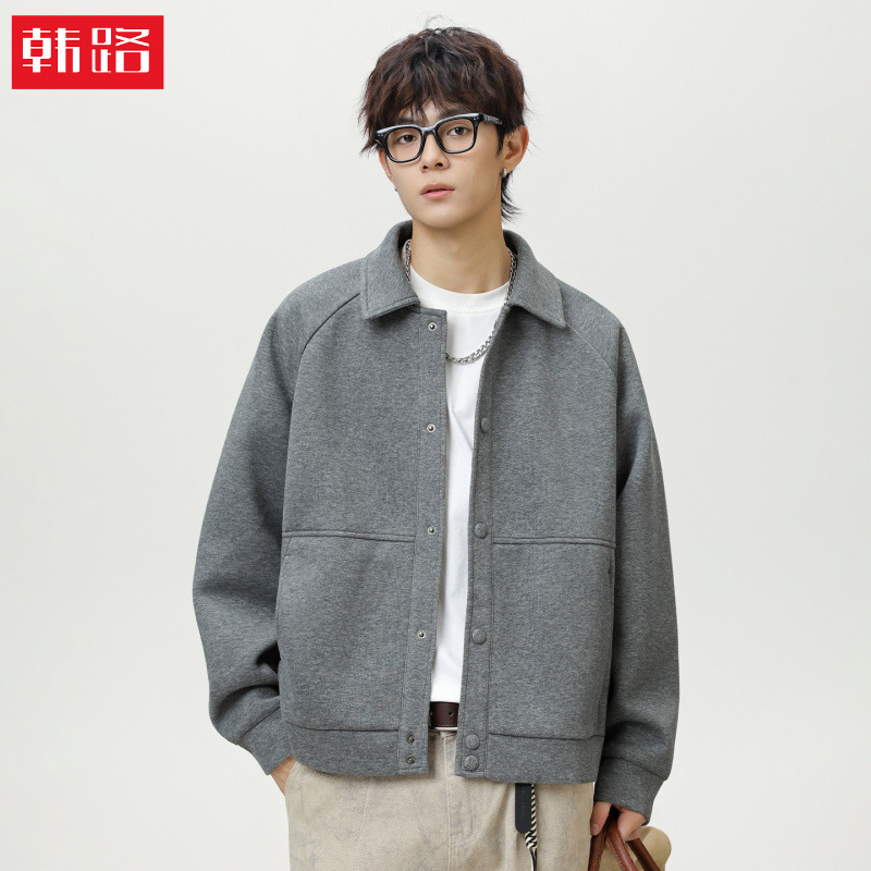라펠 래글런 슬리브 캐주얼 재킷 남성 가을 신작 트렌디 브랜드 짧은 와이드 실루엣 질감 루즈 비즈니스 모직 재킷