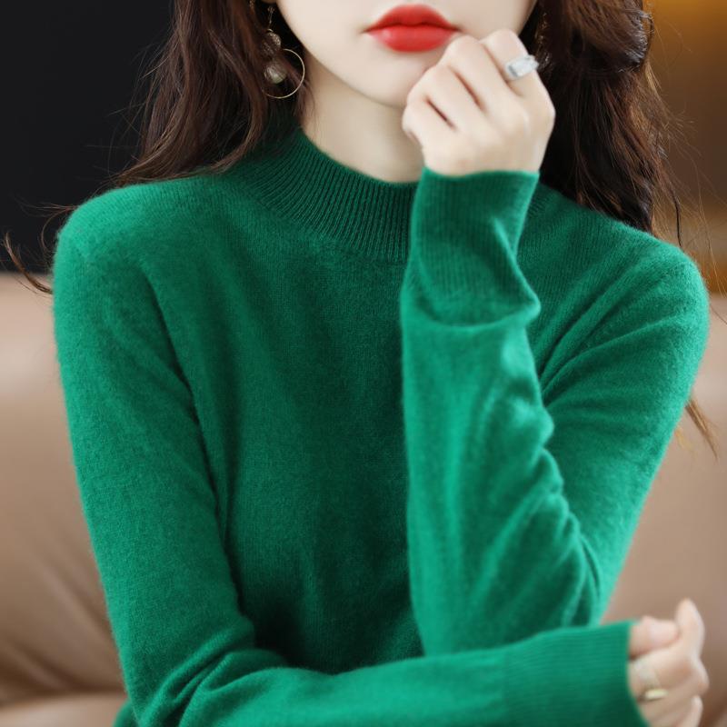 Nuevo medio suéter de cuello alto para mujer Otoño e Invierno suéter corto de color sólido suéter suelto engrosado camisa de fondo entrega de una pieza image 20