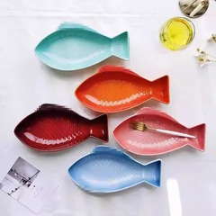 Cool color fish-shaped plate ocean series stoneware enamel color dinner plate seafood plate creative steamed fish dish plate vinegar dish small fish plate