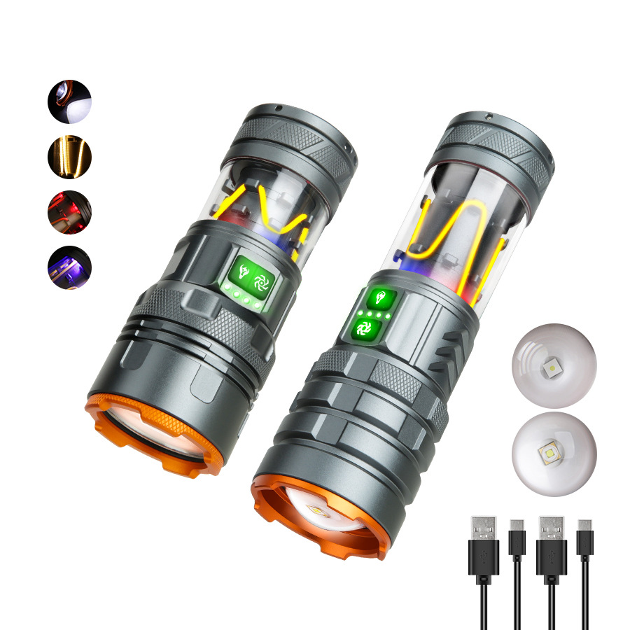 Nuevo tipo de linterna de luz alta al aire libre tipo C recargable super brillante multifuncional larga duración camping luz de atmósfera