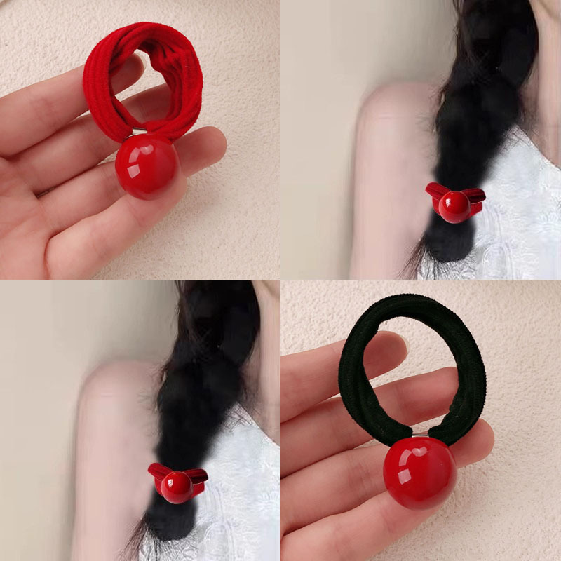 Temperamento coreano simple bola roja anillo de cabello de cabello chica cola de caballo tiras gruesas tiras elásticas cubierta tira elástica al por mayor