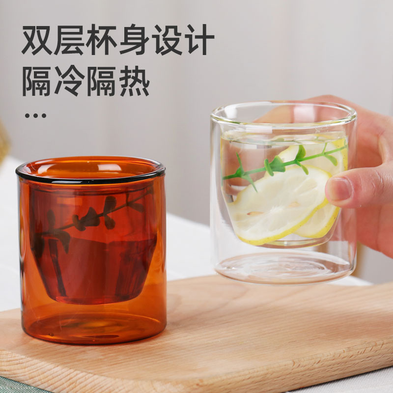 Colorful Egg-Shaped Double-Layer Cup Transparent Glass Teaware Anti-Scald Double-Layer Egg-Shaped Cup Coffee Cup Drink Cup