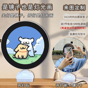 South Korea Maltese line puppy happy puppy round mirror light painting bedroom warm healing series Night Light