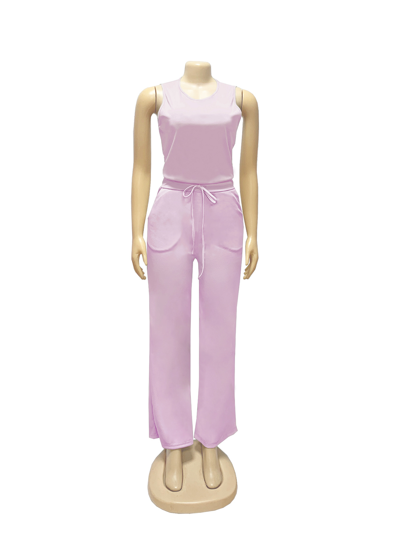 Women's Sleeveless Jumpsuit Casual Lace Up Solid Colour Summer_voghion.com