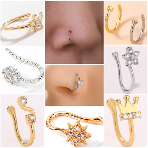 Exaggerated accessories for fashionable men and women, personalized and creative love star nose ring, copper micro-embedded U-shaped nose clip, fake nose ornament