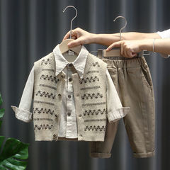 Baby autumn suit 2023 new style boy fashionable vest knitted three-piece set children's spring and autumn cardigan sweater