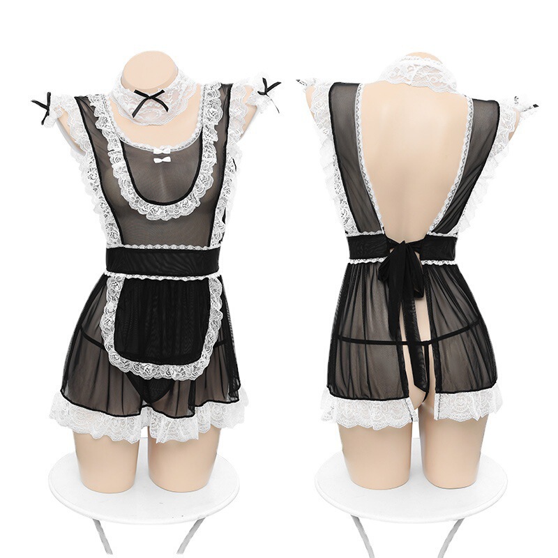 See-through sexy lingerie passion in stock maid outfit sexy funny lace uniform in stock hot polyester clothing coquettish