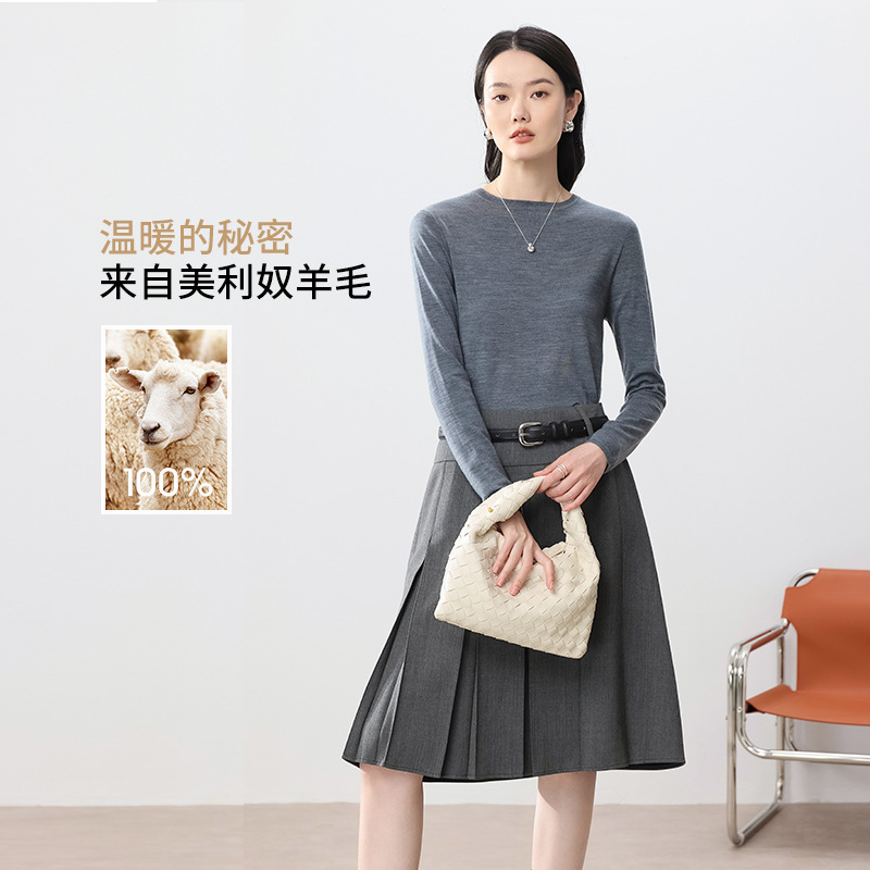 Fall/Winter 24 New Women's Wear New Australia All Wool Crewneck Knitted Shirt Soft Waxy Skin-friendly Simple Merino Base Shirt