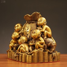 H纯铜猴金猴摆件五猴工艺品吉祥物客厅玄关收银台铜器
