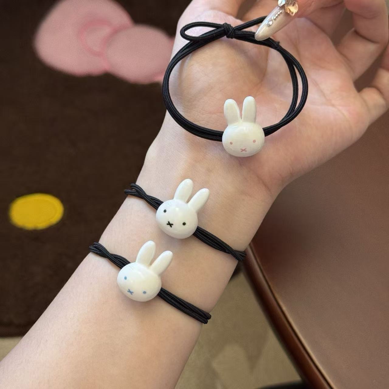 DT7123 블루 체크 무늬 미피 래빗 블랙 고무 밴드