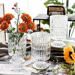 French carved transparent glass vase hydroponic flower pot living room dining room decoration Insta decoration ornament wholesale