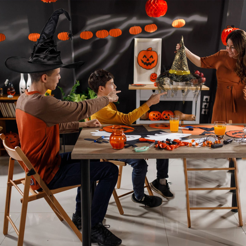 Nuevo sombrero de bruja plegable de Halloween araña negra sombrero de bruja negro Oxford tela sombrero de bruja accesorios de maquillaje