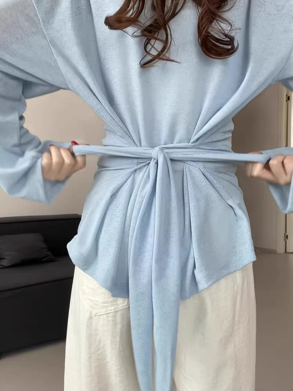 2025新款夏季薄款粉色冰丝海边绑带防晒罩衫女凉感微透甜辣妹t恤|undefined