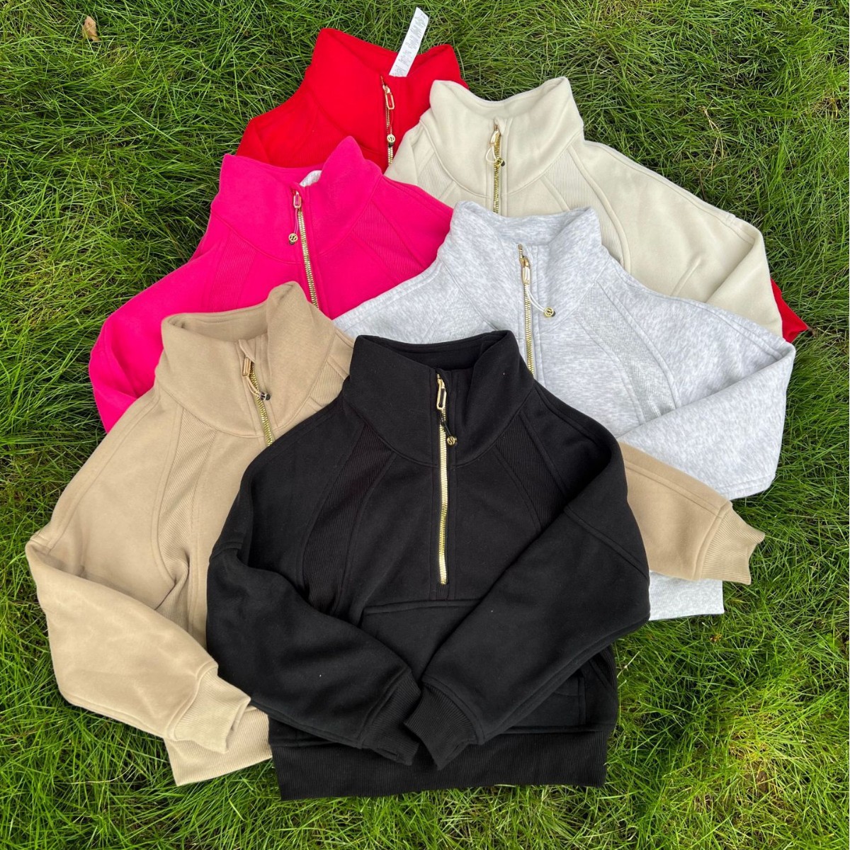 Lulu Scuba New Family Matching Outfit with Gold Zipper, Fleece-Lined, Warm Embroidered Sports Sweatshirt, Short Half-Zip, Loose Fit