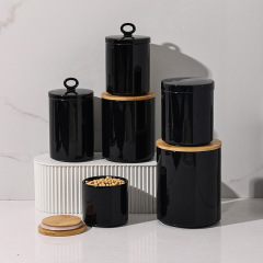 北欧シンプルなセラミック貯蔵タンク木蓋付き密封缶キッチン用品キャンディーコーヒー茶葉雑穀密封缶