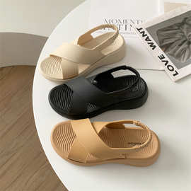 跨境凉鞋新款纯色女夏外穿女鞋时尚沙滩鞋室外平底休闲凉鞋外贸鞋