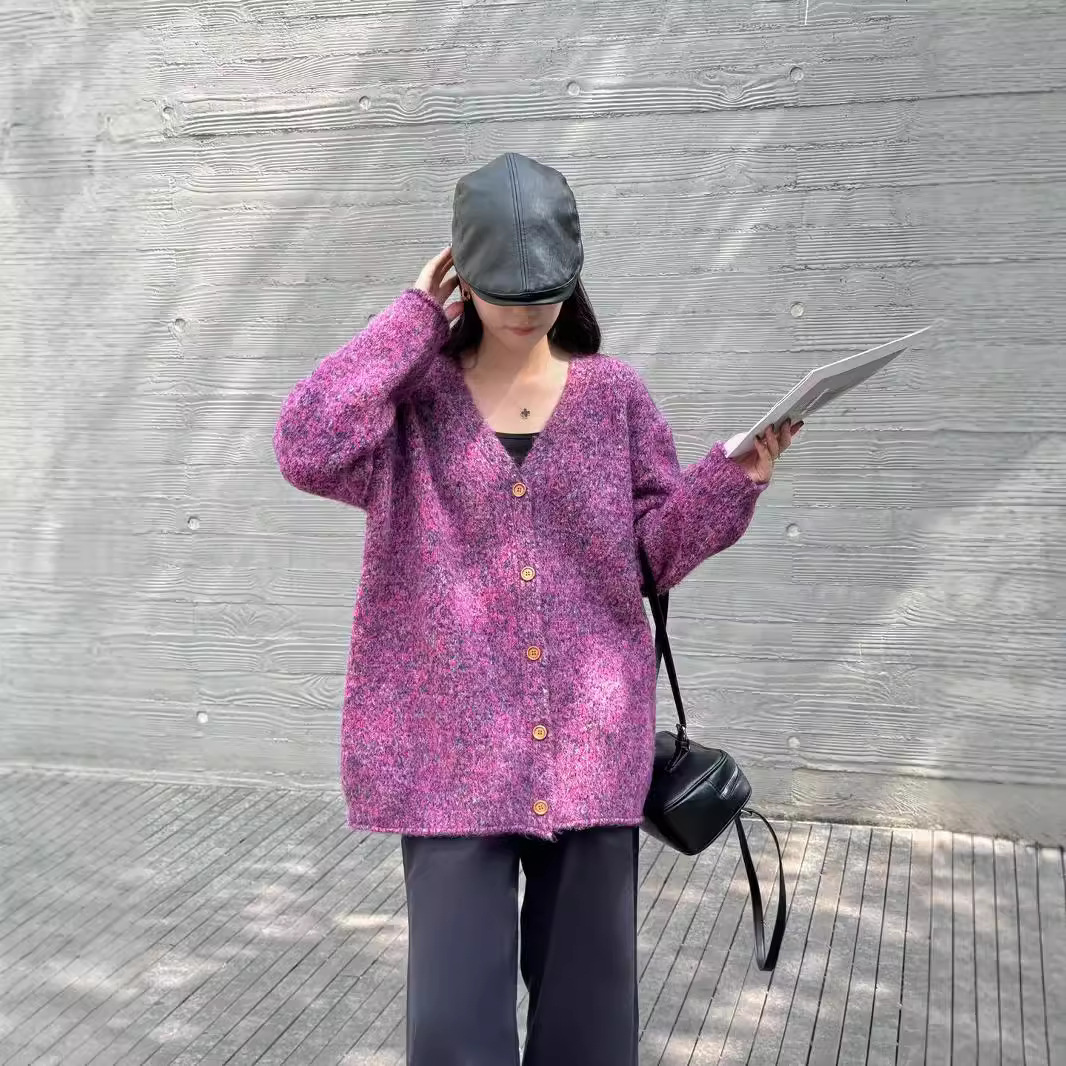 24 invierno Puyuan 2024 otoño y invierno nuevo estilo coreano suelto retro jersey cardigan suave glutinoso alto