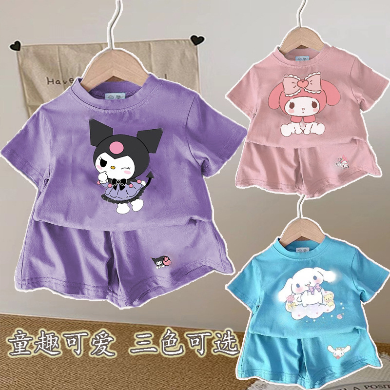 2026 Summer New Style Dopamine Cartoon Fashion Cute T-Shirt and Shorts Two-Piece Set for Small and Medium-Sized Girls
