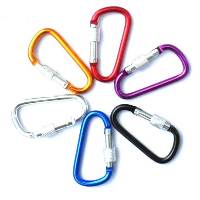 Suministro de fábrica de alta calidad N ° 6 en forma de D de aleación de aluminio mosquetón con cerradura al aire libre hebilla colgante