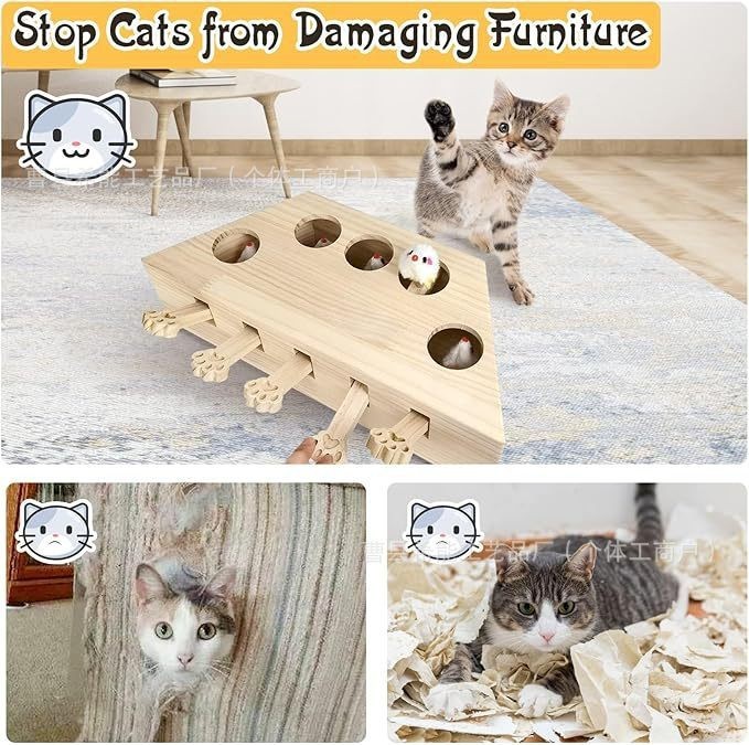 もぐらたたき猫のおもちゃ猫スクラッチボード巣爪研削アーティファクト自己楽しい猫スクラッチボード無垢材インタラクティブ教育猫用品|undefined