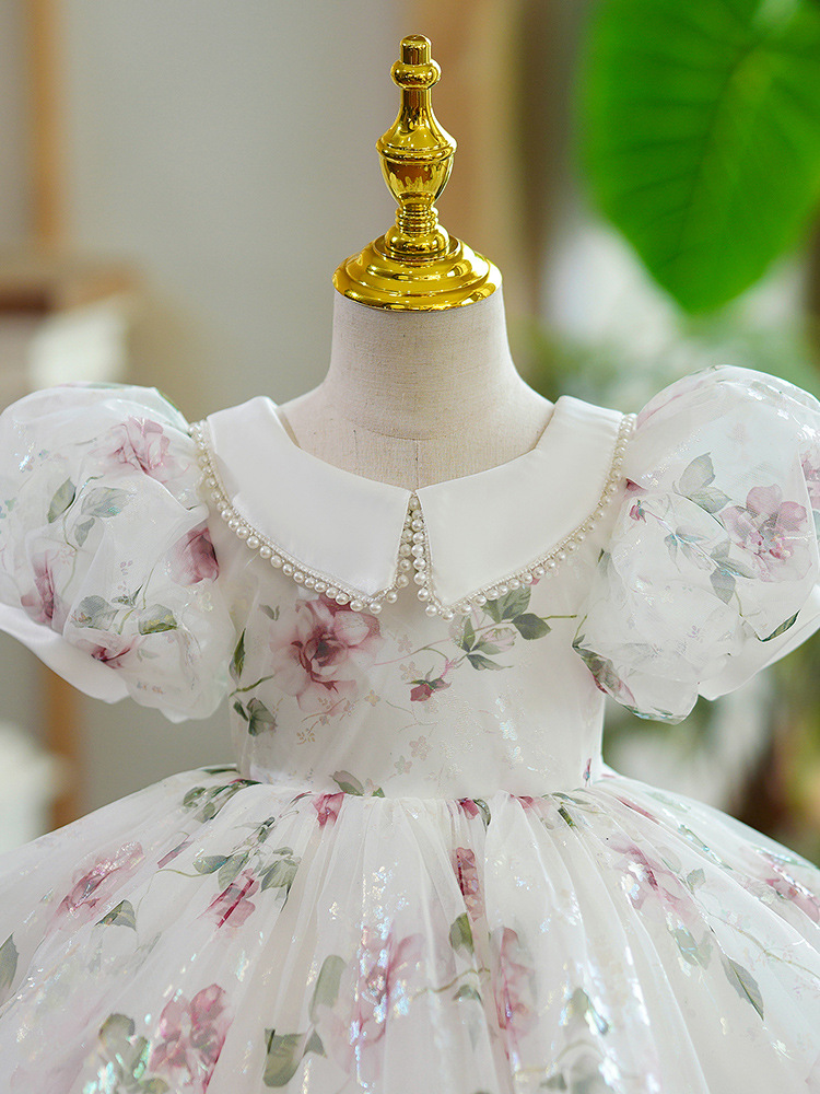 Girls' First Birthday Dress Little Girl Princess Dress Flower Girl Dress Children's Host Wedding Dress Catwalk Piano Performance Costume_voghion.com