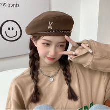 韩国网红兔子金属气质贝雷帽子女夏季时髦日系画家链条帽秋冬蓓蕾
