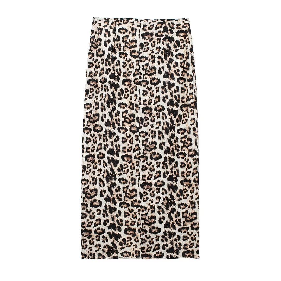 Žensko novo midi krilo z živalskim vzorcem in potiskom iz mešanega lanu za poletje 2024_voghion.com