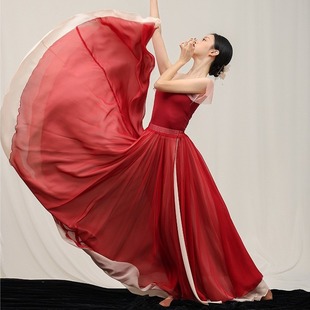 900 Degree Classical Dance Double Layer Contrasting Color Dance Large Swing Skirt Women's New Chinese Dance Practice Clothes Performance Elegant Gauze Skirt