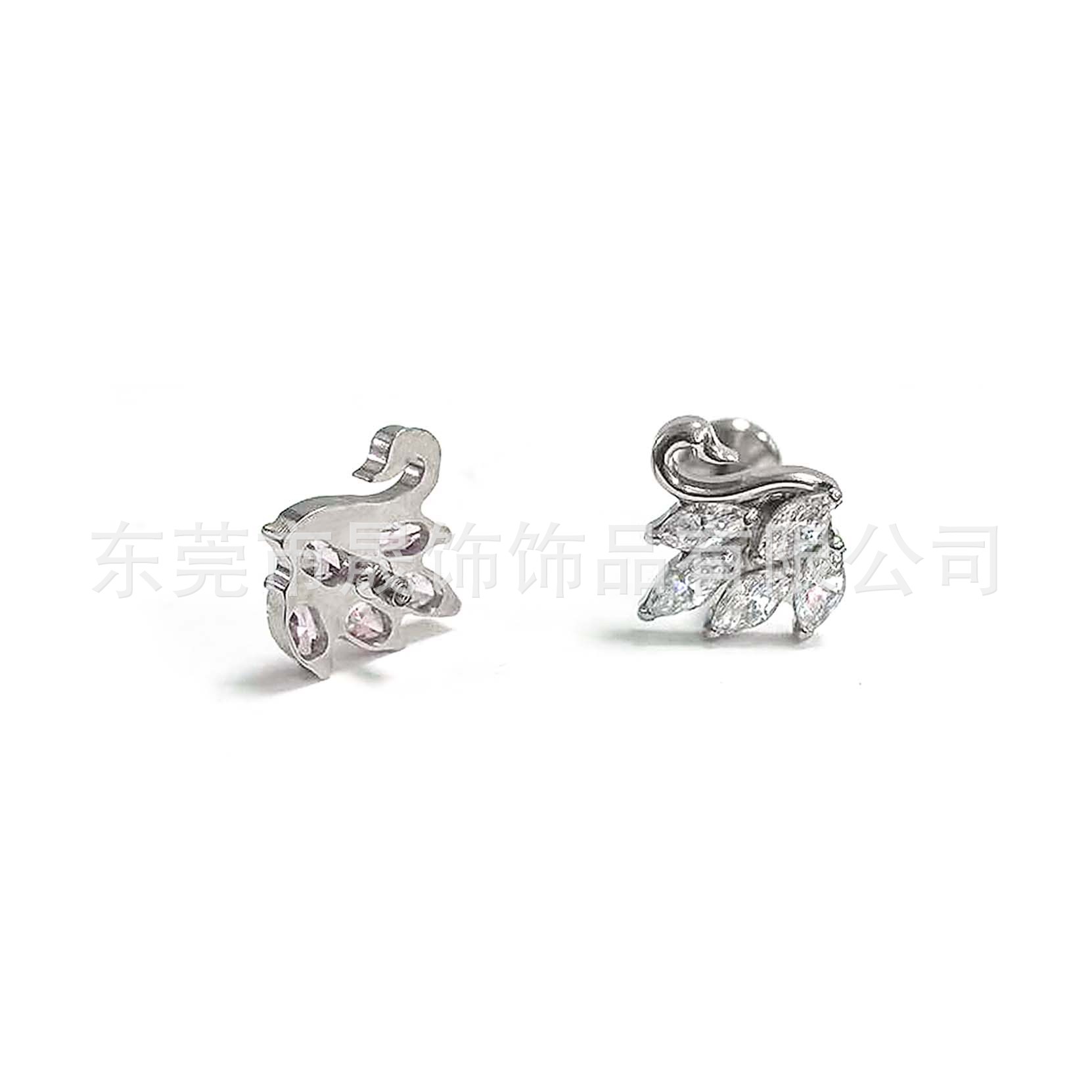 F136钛天鹅耳钉镶5A锆石耳骨钉跨境G23钛合金人体穿刺饰品配件头