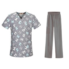 国境を越えたアマゾンの爆発的なアニメプリント看護師服女性vネック半袖tシャツ上着手術服作業服男性