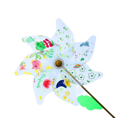 Transparent white PVC plastic windmill handmade DIY kit for children's doodle painting windmill creative coloring