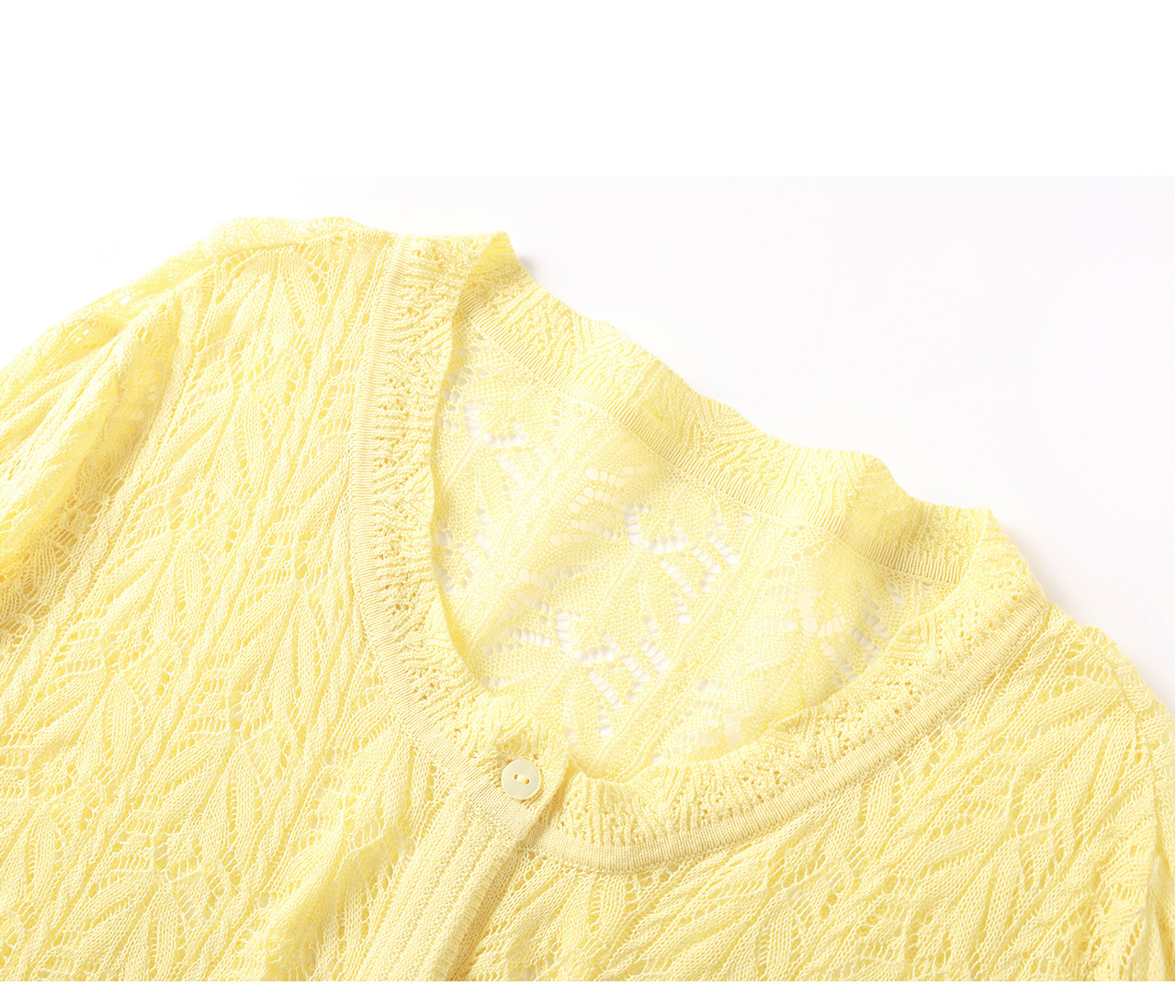 Áo cardigan cổ tròn họa tiết hoa móc nổi thiết kế mỏng nhẹ — màu trắng chi tiết 23