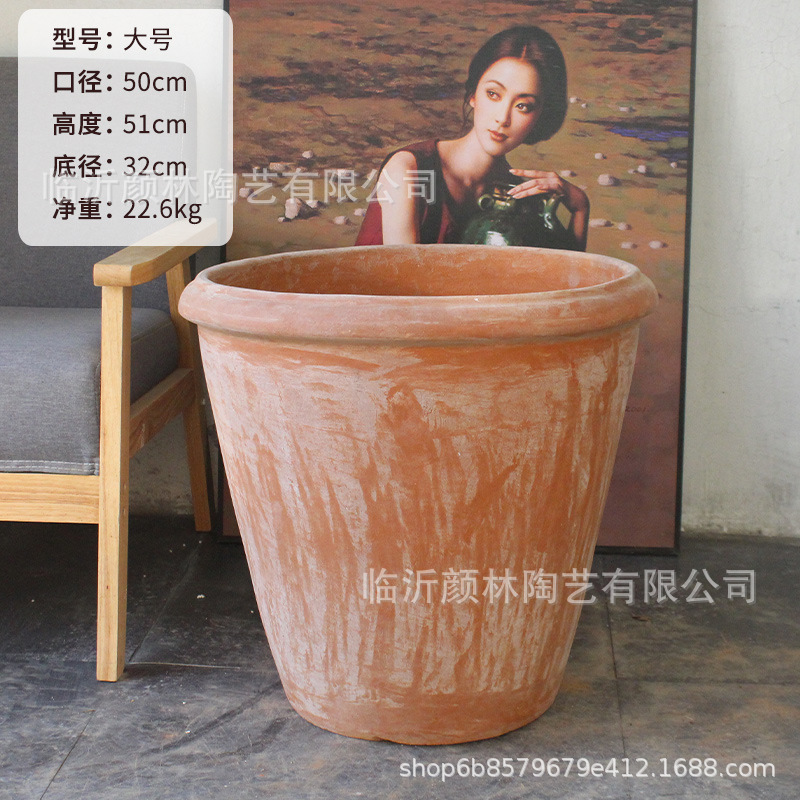 Suministro y exportación de maceta de gran tamaño, maceta de árboles, maceta de cerámica roja, jardín retro, maceta de paisaje rural estadounidense