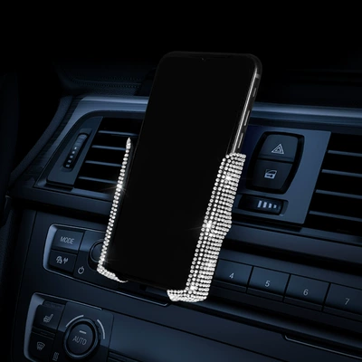 Car-Mounted Diamond-Studded Phone Holder for Air Vent, Dual-Function Cute Car Mount for Navigation, Cross-Border (Car phone holder) - hot-drill-v-shaped-mobile-phone-holder-white-diamond