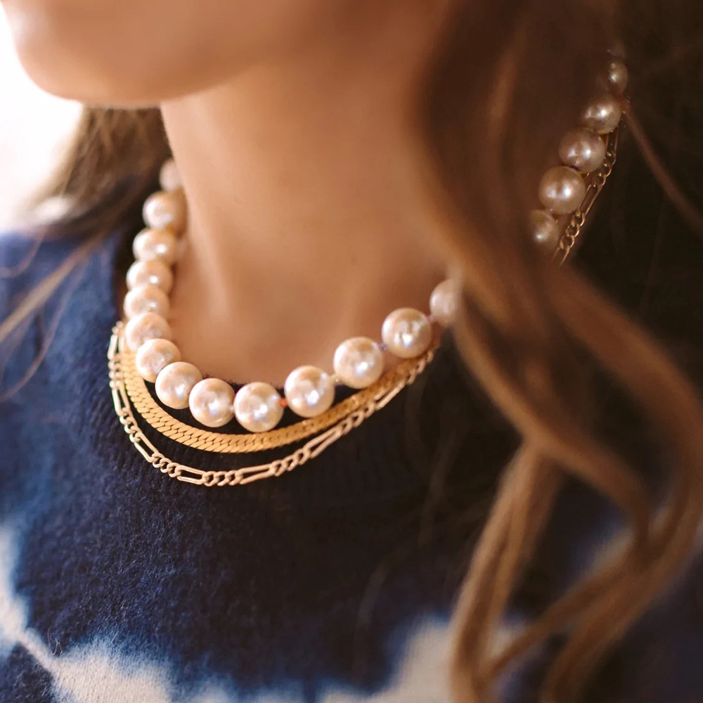62g Weight Freshwater Pearl Pendant Material Necklace Classification Titanium Steel Chain Material 2 PCS/Package Quantity Beach, Tea Party Occasion Freshwater Pearl, Titanium Steel Material Geometric Pattern Women's Gender Beaded, Plating Design Elegant, Streetwear Style Elegant Streetwear Geometric Freshwater Pearl Titanium Steel Wholesale Necklace 8