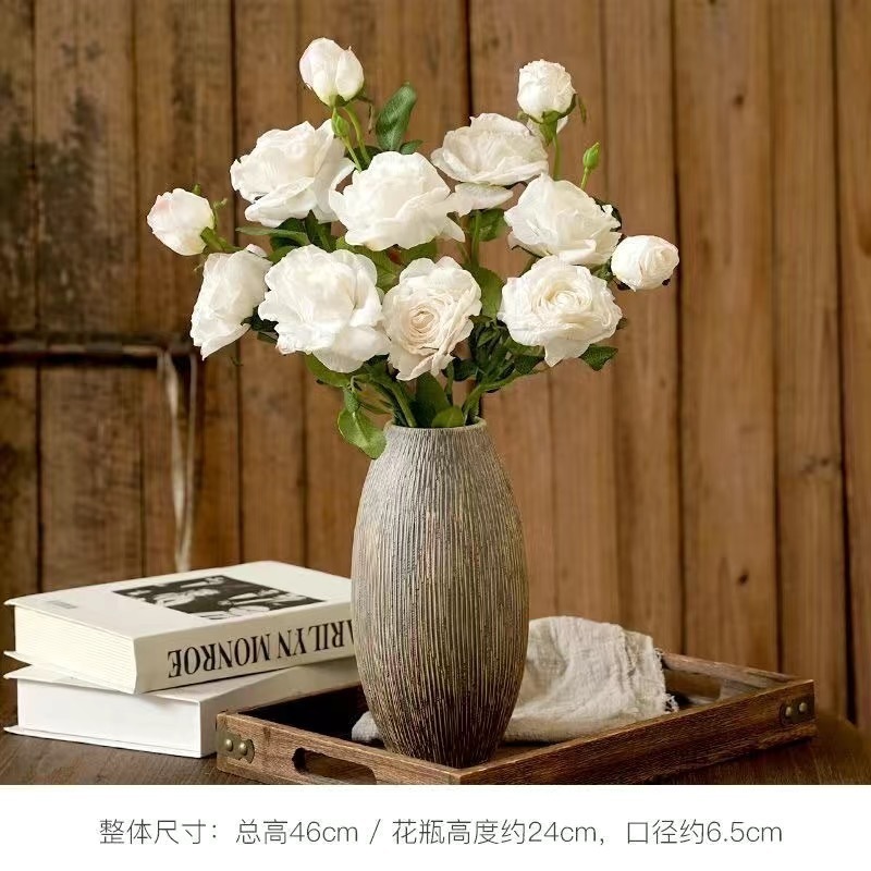 法式焦边玫瑰花假花复古客厅餐桌仿真花装饰干花摆件绢花插花摆设|undefined