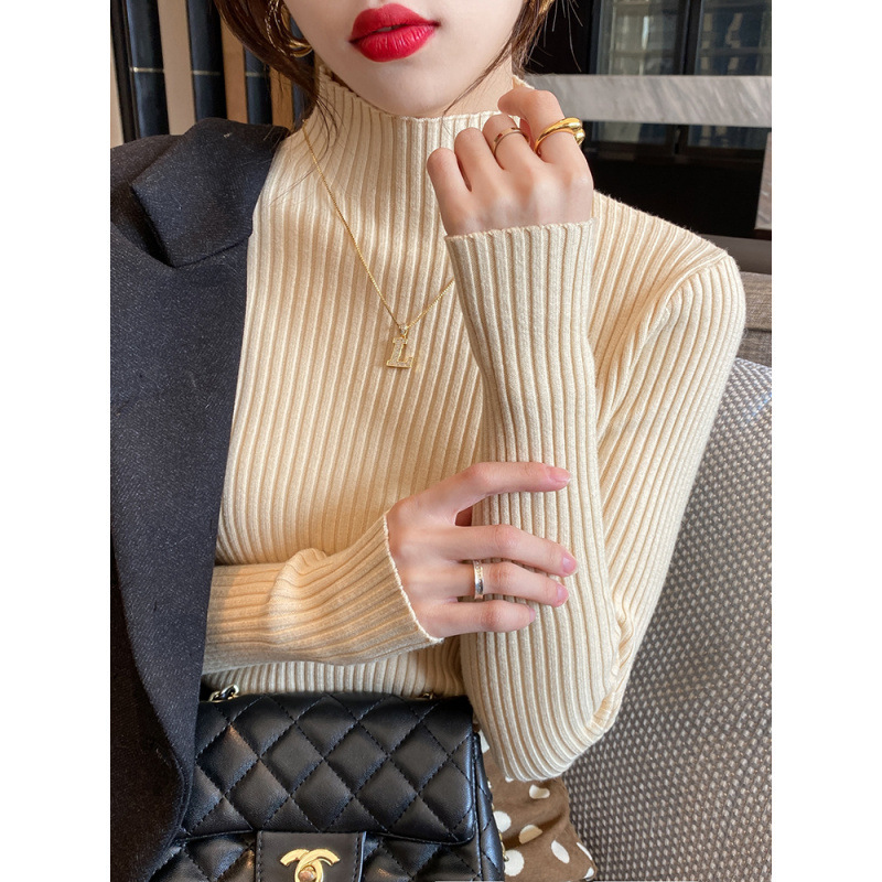 Half turtleneck sweater base shirt women's autumn and winter thick 2024 new white coat versatile foreign style knitted