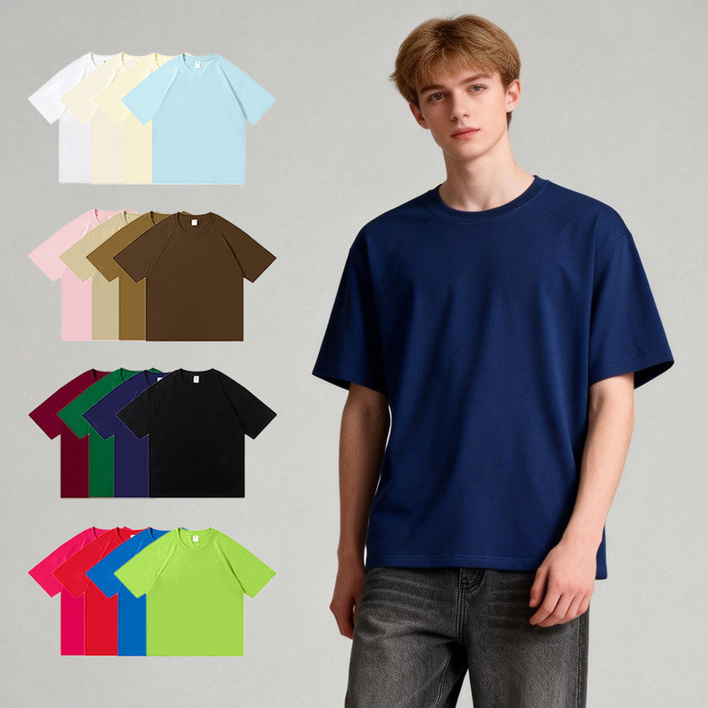 Short-Sleeved T-Shirt for Men, 200g, Summer Pure Cotton, Loose and Fashionable Base Shirt, Unisex Basic Straight Round Neck T-Shirt