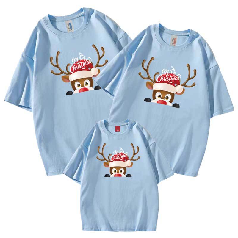 2022 Año Nuevo padre-hijo desgaste de manga corta Camiseta familia decoración del hogar una familia de tres o cuatro Navidad Año Nuevo ropa de actividad