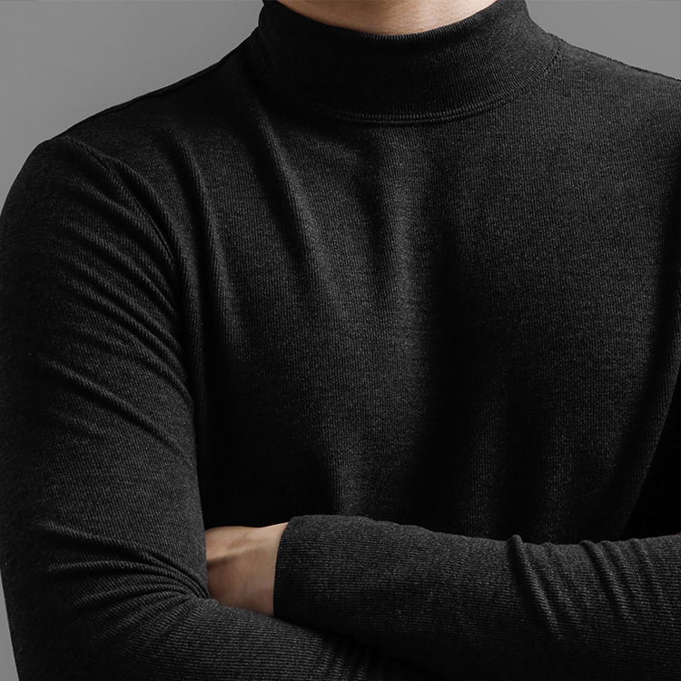 Men's Thermal Base Layer Shirt, Autumn and Winter Style, Half-High Collar, Warm Inner Layer, Double-Sided Brushed Mid-Neck Long-Sleeve T-Shirt Top