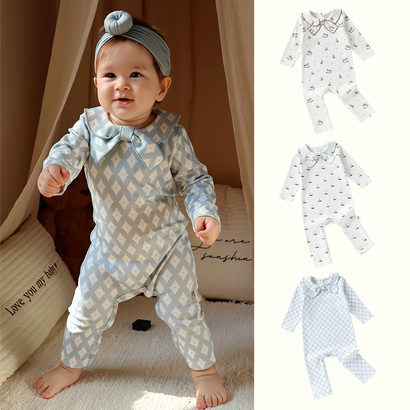 2026 New Spring Baby Long-Sleeved Jumpsuit for Male and Female Babies, Pure Cotton Type a Newborn Lapel Home Crawling Suit