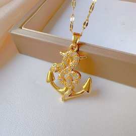 饰品配件速卖通爆款铜微镶锆石吊坠 船锚蟒蛇男士项链挂件批发