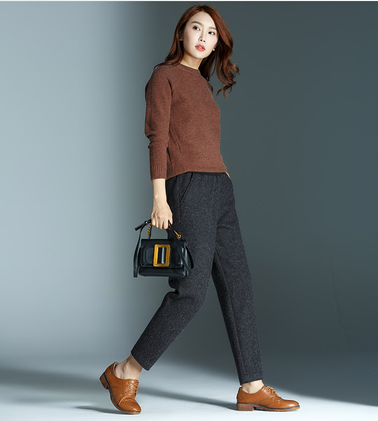 Quần culottes nữ ống rộng cạp cao dáng suông chất len mềm mại — Màu đen chi tiết 25