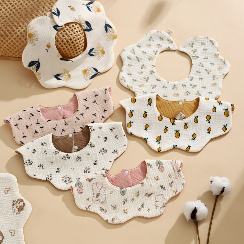 360-Degree Baby Bibs, Newborn Pure Cotton Saliva Towels, Gauze Eating Waterproof Bibs, Male and Female Babies, Anti-Vomiting