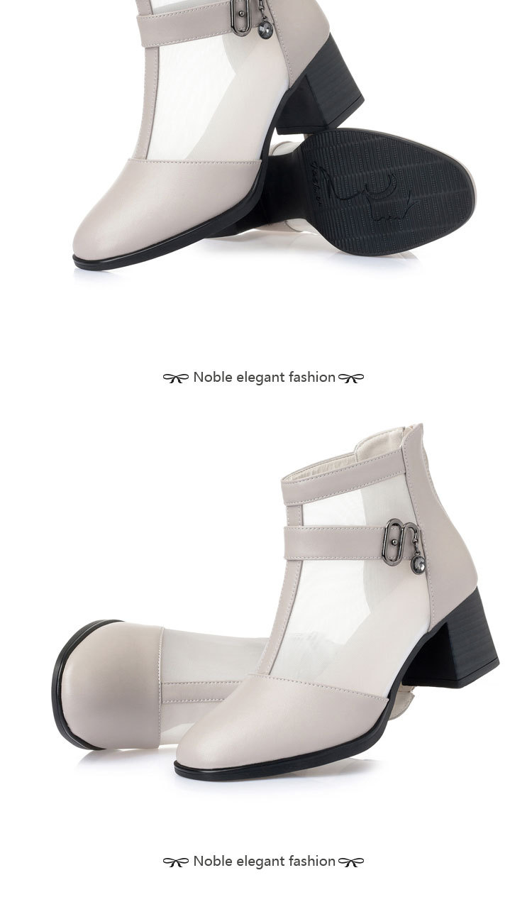 Boot lưới nữ cổ thấp gót vuông da thật hở mũi — màu đen chi tiết 14