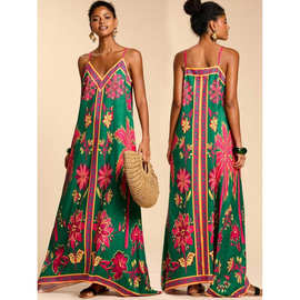 Y 22427 Digital print V-neck slip dress 数码印花V领吊带裙
