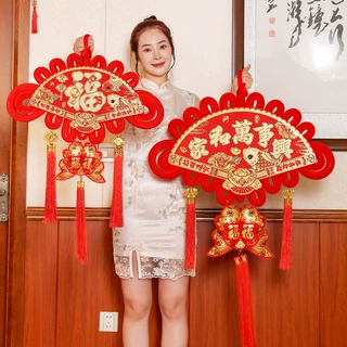 扇形中国结挂件福字大号新年装饰品电视背景墙乔迁新居布置平安结